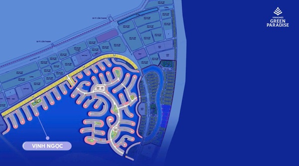 Tiểu khu Vịnh Ngọc nằm giữa lòng biển hồ nước mặn, tiếp giáp đường Tương Lai 50m